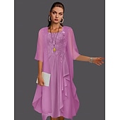 abordables Avec veste-Robe à deux pièces A-ligne pour la mère de la mariée à la plage invitée de mariage élégant col arrondi longueur genou chiffon dentelle sans manches vestes avec plis et appliqués 2025 taille