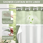 cheap Shower Curtains-Waffle Weave Shower Curtain 180cm*180cm(70&quot;*70&quot;) with Snap-in Fabric Liner Set, Solid Colored Hotel Style for Bathroom with Mesh Top Window