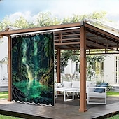 olcso Vízálló függönyök-Vízálló Kültéri Függöny Magánélet Csúszó Terasz Függöny Drape Pergola Függöny Grommet 3D Tájkép Zöld Barlang A Pavilonhoz Erkélyhez Tornácra Bulira 1 Panel