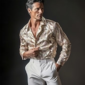 cheap Men's Satin Shirts-Men's Shirt Satin Shirt Striped Shirt Casual Shirt Button Up Shirt Paisley Daily Business Beige Long Sleeve Collar Spring &amp;  Fall All Seasons Clothing Apparel