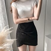 olcso Sima szoknyák-Női Szoknya Bodycon Divat Mini Közepes derekú Szoknyák Sima Fodrozott Mikroelasztikus Vakáció Utca Bor Fekete Rózsaszín Katonai zöld Nyár Poliészter