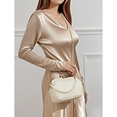 baratos Casamento ACC-Bolsa clutch vintage com alça de pérola para mulheres – elegante bolsa transversal de cetim texturizado para casamentos, festas noturnas e eventos formais