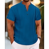 economico Vacanza-Per uomo Camicia Camicia casual Camicia con Bottoni Semplice Vacanza Streetwear Bianco Blu reale Blu Marrone Manica Corta Henley Estate Abbigliamento Allacciato