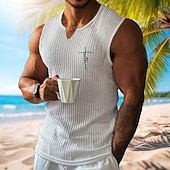 preiswerte Fitness Tank-Tops-Herren Weste Unterhemd Ärmelloses Shirt Ärmellos V Ausschnitt Frühling &amp; Sommer Muster Mode Designer Urlaub Straße Ausgehen Weiß Wein Dunkelgray Top T-Shirt für Herren