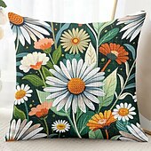 baratos estilo floral e plantas-Capa Decorativa para Almofadas Com Flores de Verão 1PC Capa Macia Quadrada para Sofá Capa de Almofada para Quarto Sala de Estar Cadeira