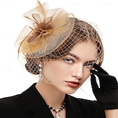 economico Fascinator-Cappelli fascinator per donna, nastri di maglia a fiori, piume su una fascia e una clip, copricapo da festa da tè per donna