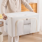 cheap Laundry Bags &amp; Hampers-Clothes Storage Bins Stackable Metal Frame Storage Box Foldable Linen Fabric Organizer with Carrying Handles and Clear Window