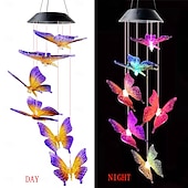 abordables Luces de paisaje-1 luz solar de carillón de viento con forma de mariposa para exteriores, ideal para patio, jardín, terraza, balcón, paisaje, decoración de ambiente.
