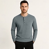 baratos Camisetas e Regatas Elite Masculinas-Homens Camiseta Manga Longa Cor Única Neutra Diário Casual Abotoar Henley Escola Casa Trabalho Todas as Estações Verde Escuro Cinzento Escuro Preto Camiseta Henley