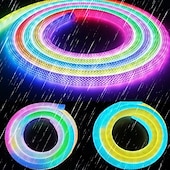abordables Lampes néon led-bande lumineuse LED au néon en silicone tissé étanche ws2811 12 mm contrôleur de maille circulaire à 360 degrés bande lumineuse de piscine en nylon rvb flexible couleur de rêve corde lumineuse chambre décoration intérieure et extérieure dc5v