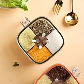 baratos Arrumação de Cozinha-Conjunto de potes de condimentos com 2 compartimentos, caixa de temperos transparente com tampas e colheres, solução de armazenamento conveniente e organizada para sua cozinha