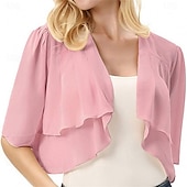 levne zábaly svatebních hostů-Ženský wrap elegantní ochrana proti slunci krátký rukáv chiffon svatební wrapy s čistou barvou pro svatbu v létě