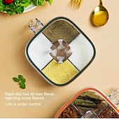 baratos Arrumação de Cozinha-Conjunto de potes de condimentos com 2 compartimentos, caixa de temperos transparente com tampas e colheres, solução de armazenamento conveniente e organizada para sua cozinha