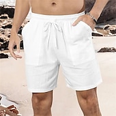 baratos Feriado-Homens Calção Shorts de linho Shorts de verão Shorts de praia Bolsos Com Cordão Cintura elástica Tecido Conforto Respirável Curto Férias Feriado Praia Havaiana Boho Preto Branco