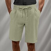 baratos Clássico-Homens Calção Shorts de linho Shorts de verão Shorts de praia Com Cordão Cintura elástica Pregas Tecido Respirável Comprimento do joelho Casa Ioga Casual Roupa Esportiva Branco Marron