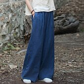 economico Pantaloni in lino e cotone semplici-Per donna Pantaloncini in cotone e lino Pantaloni ispirati al lino Pantaloni in cotone e lino Streetwear Casual Lunghezza intera Naturale Semplice Tasca Elastico in vita All&#039;aperto Confortevole