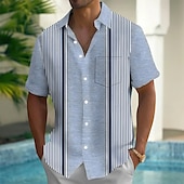 voordelige Geometrisch patroon-Voor heren Geometrisch Gestreept Overhemd Normaal shirt Overhemd met knopen Korte mouw Mode-casual Buiten Vakantie Dagelijks gebruik Zomer Lente Strijkijzer 3D-afdrukken shirts met kraag Voorste zak