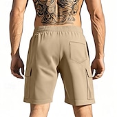 cheap Classic-Men&#039;s Cargo Shorts Shorts Summer Shorts Drawstring Elastic Waist Multi Pocket Plain Comfort Wearable Knee Length Outdoor Sport Daily Fashion Casual Black Red