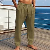 abordables Vacances-Homme Pantalons en Lin Pantalons Pantalon d&#039;été Pantalons de Plage Avec Poches Plis Uni Confort Respirant Vacances Quotidien Fête Hawaïen Boho Noir Blanche