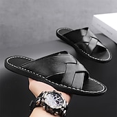 billige Ferietøfler-brune sandaler i imitert skinn med kryssrem – uformelle slip-on sandaler med slitesterk såle, perfekt for hverdagskomfort, ferie og utendørseventyr