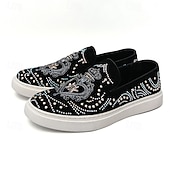 levne Pánské nazouváky a mokasíny-pánské černé slip-on tenisky s cvočky a kamínkovými detaily - módní společenské boty pro taneční akce a speciální příležitosti