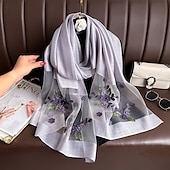 abordables Manches &amp; Écharpe-Printemps et automne nouveau clou perle simulation foulard en soie élégant et polyvalent pour les femmes brodé fleur de pommier longue écharpe été crème solaire écharpe