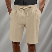 baratos Clássico-Homens Calção Shorts de linho Shorts de verão Shorts de praia Com Cordão Cintura elástica Pregas Tecido Respirável Comprimento do joelho Casa Ioga Casual Roupa Esportiva Branco Marron