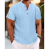 economico Vacanza-Per uomo Camicia Camicia casual Camicia con Bottoni Semplice Vacanza Streetwear Bianco Blu reale Blu Marrone Manica Corta Henley Estate Abbigliamento Allacciato