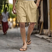 abordables Día festivo-Hombre Pantalón corto Pantalones cortos de lino Pantalones cortos de verano Pantalones cortos de playa Bolsillo Correa Cintura elástica Plano Comodidad Transpirable Corto Vacaciones Festivos Playa
