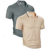 お買い得  メンズ クラシックポロ-マルチパック 2個 男性用 ラペル 半袖 緑+白 ボタンアップポロ ゴルフシャツ ゴルフポロシャツ ボタン 平織り バケーション デイリーウェア ポリエステル 夏