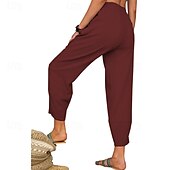 economico Pantaloni in lino e cotone semplici-Per donna Pantaloni in cotone e lino Pantaloni Eleganti Streetwear Casual Lunghezza intera Naturale Semplice Tasca Elastico in vita Comodo Confortevole Uscire Weekend Vinaccia Grigio Nero Bianco