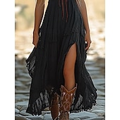 tanie Sukienki boho-Damskie Sukienka midi Codzienne sukienki Letnie sukienki Sukienka Boho Strój zachodni Zabytkowe Urlop Codzienny Wyjściowe Regularny Kwiaty Bez rękawów W serek Czarny Lato