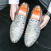 preiswerte Herrenpantoletten &amp; -slipper-Herren-Loafer aus weißem strukturiertem Satin mit bunten Nieten – modische Ballschuhe für Abschlussfeiern und besondere Anlässe