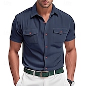 economico camicie casual da uomo-Per uomo Camicia Camicia Estiva Camicia casual Camicia di Velluto a Coste Camicia con Bottoni Camicia cargo Nero Bianco Blu marino scuro Azzurro cielo Albicocca Manica Corta A righe Bavero Casuale