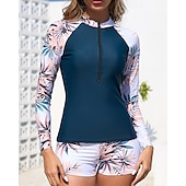 preiswerte Hautausschlagswächter-Damen Rash Guard Badeanzug UV-Sonnenschutz UPF50+ Leicht Langarm Spandex Bademode Badeanzug Frontreißverschluss Schwimmen Surfen Strand Wassersport Blumenmuster Sommer Frühling Herbst
