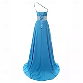 cheap Prom Dresses-A-Line Quinceanera Dresses Elegant Dress Performance Christmas Floor Length Sleeveless One Shoulder Chiffon Backless with Pleats Beading 2025
