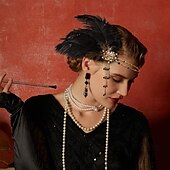 olcso Kiegészítők és még sok más-A nagy Gatsby Flapper fejpánt Gyöngyös karkötő Fülbevaló A nagy Gatsby Toll Retro Csillogó glitter Női Farsang Valentin nap Álarcos mulatság Party estélyi viselet Álarcos mulatság Fesztivál Felnőttek
