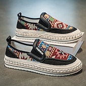 cheap Slip-On Casual Shoes-Men's Black and Red Slip-On Walking Shoes with Tribal Pattern – Comfortable and Stylish Sneakers for Casual and Outdoor Activities