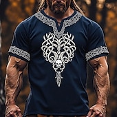 olcso Vintage pólók-Férfi Koponya Viking Ing Tee Top Rövid ujjú póló 3D nyomtatás V-alakú Ing Törzsi Utca Hétköznapi Napi Medence Nyár Tavasz Ruházat S M L XL XXL XXXL