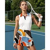 cheap Women&#039;s Tennis Set-US Open Women&#039;s Sports Set Tennis Set Tennis Skirts Tennis Shirt 2 Pieces Sleeveless Patchwork Print Breathable Tennis Golf Badminton Turndown Graphic Skirt Royal Blue Blue Purple Tennis Clothing