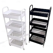 cheap Kitchen Storage-3/4 Tier Plastic Rolling Utility Cart with Handle, Multi-Functional Storage Trolley for Office, Living Room, Kitchen, Movable Storage Organizer with Wheels, White/Black