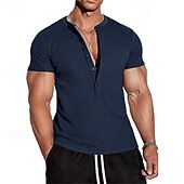 preiswerte Basic-T-Shirts-Herren T Shirt Henley Hemd T-Shirt Kurzarmshirt Kurzarm Henley Sommer Frühling Einfach Mode Designer Basic Knöpfe Urlaub Straße Ausgehen Schwarz Blau Grün Top T-Shirt für Herren