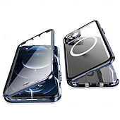 abordables Coques iPhone-téléphone Coque Pour iPhone 14 Pro Max Plus iPhone 13 12 11 Pro Max Adsorption Magnétique Avec Magsafe Double Face Antichoc Verre Trempé Métal