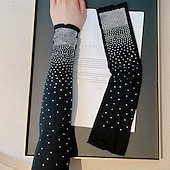 economico Maniche &amp; Sciarpa-Set di maniche di protezione solare scintillanti con strass ad alta elasticità, per donna, maniche dimagranti, stile mondano, maniche corte, maniche estive.