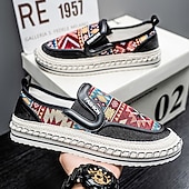 cheap Slip-On Casual Shoes-Men's Black and Red Slip-On Walking Shoes with Tribal Pattern – Comfortable and Stylish Sneakers for Casual and Outdoor Activities