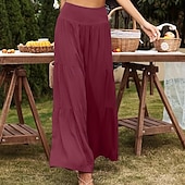 abordables Pantalon uni en coton et lin-Femmes Pantalon en coton et lin Slacks Mode Longueur complète Naturel Uni Taille Élastique Extérieur Confortable Décontracté Quotidien Week-end Magenta foncé Vin Bleu marine Bleu ciel clair Été Coupe