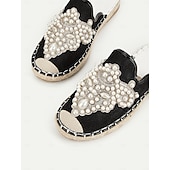 cheap Vacation Sandals-Women&#039;s Luxury Pearl Embellished Black Slide Sandals – Elegant Boho Summer Flats for Beach Weddings, Vacations, Festivals, and Resort Wear