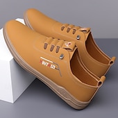 billiga Tillfällig-Herr Sneakers Ledigt PU Läder Andningsfunktion Bekväm Halksäker Snörning Svart Gul Brun Vår Höst