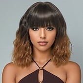 levne Syntetické trendy paruky-Syntetické paruky Kudrny Loose Curl Asymentrický střih Elegantní ofina na stroji Paruka 16&quot; A1 Umělé vlasy Dámské Roztomilý Klasické Pohodlné Tmavě hnědá
