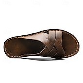 billige Ferietøfler-brune sandaler i imitert skinn med kryssrem – uformelle slip-on sandaler med slitesterk såle, perfekt for hverdagskomfort, ferie og utendørseventyr